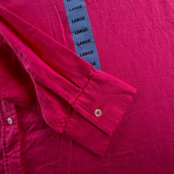 NWOT GAP Linen Rayon Blend Hot Pink Button Up Shirt Long Sleeve Large Ladies - Picture 11 of 12